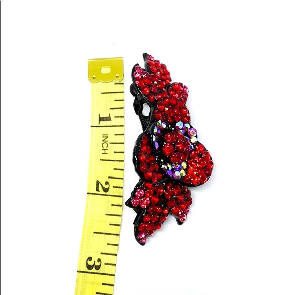 Red Rhinestone Floral Hair Clip - Picture 6 of 6